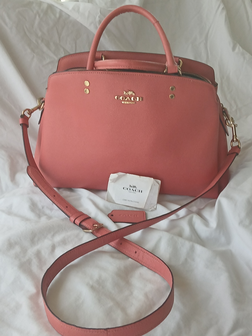Coach Lillie Carryall in Coral Crossgrain Leather. Good Condition.